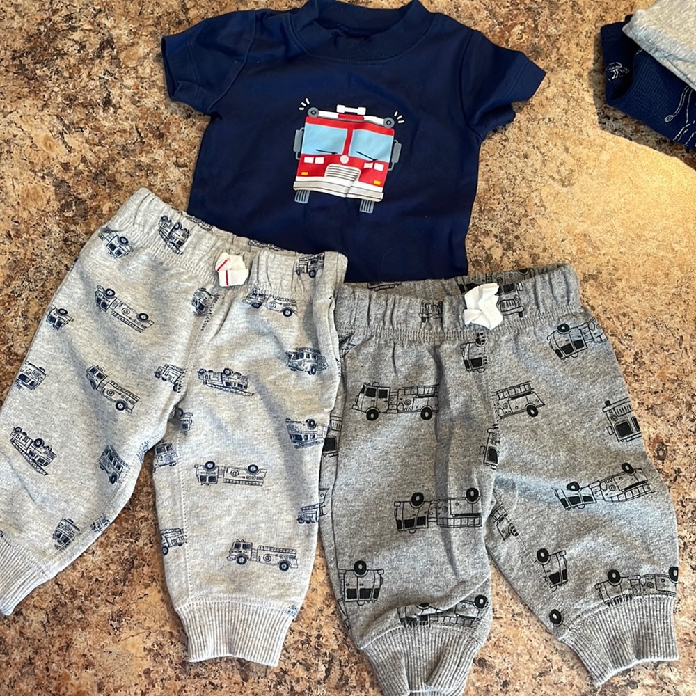 Fire truck onesie carters 3 month and two pull on pants